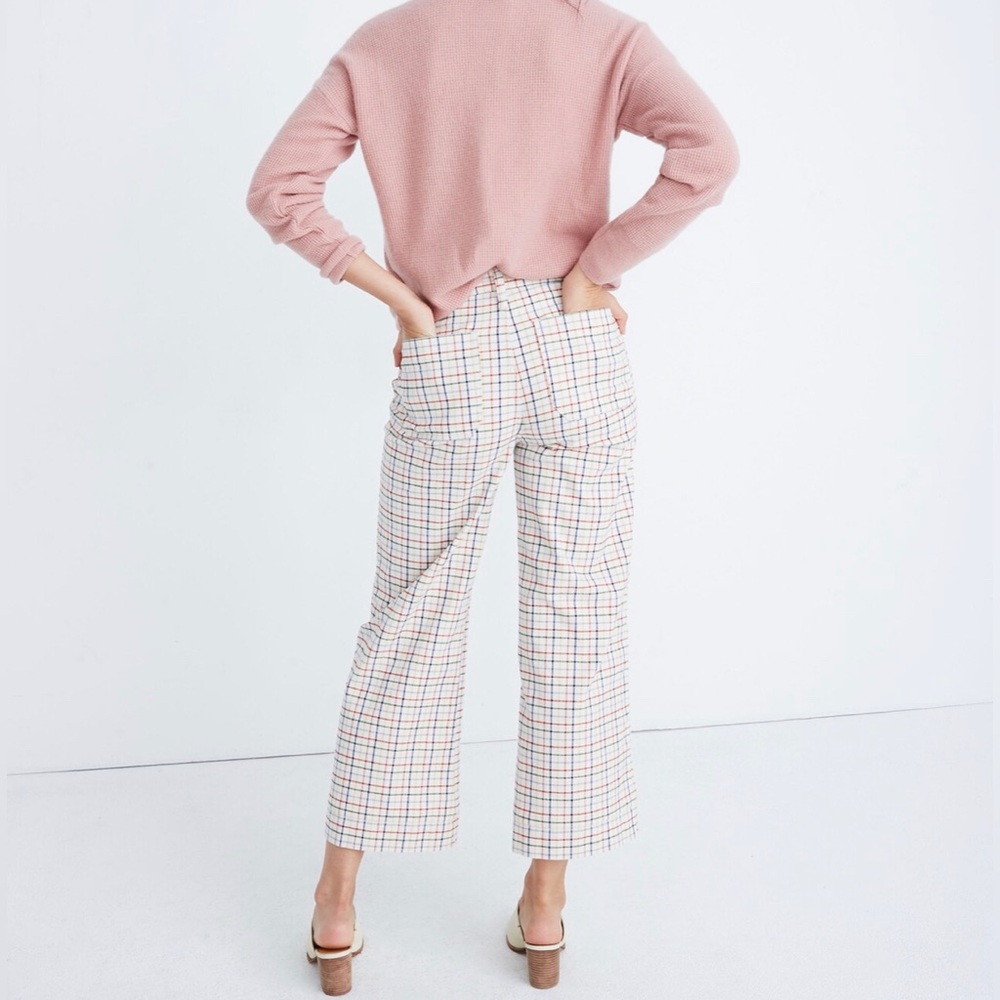 Madewell Womens 27P Emmett Wide-Leg Crop Pants in Rainbow Windowpane Spring